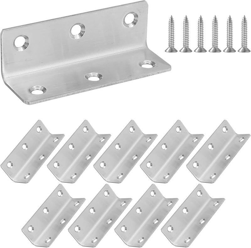 Redunest L Bracket, Heavy Duty Corner Brace, 10 Pack 3.2" Metal Shelf Bracket Angle Bracket for Shelves, Polished Silver Stainless Steel Braces for Wood Furniture - Image 1